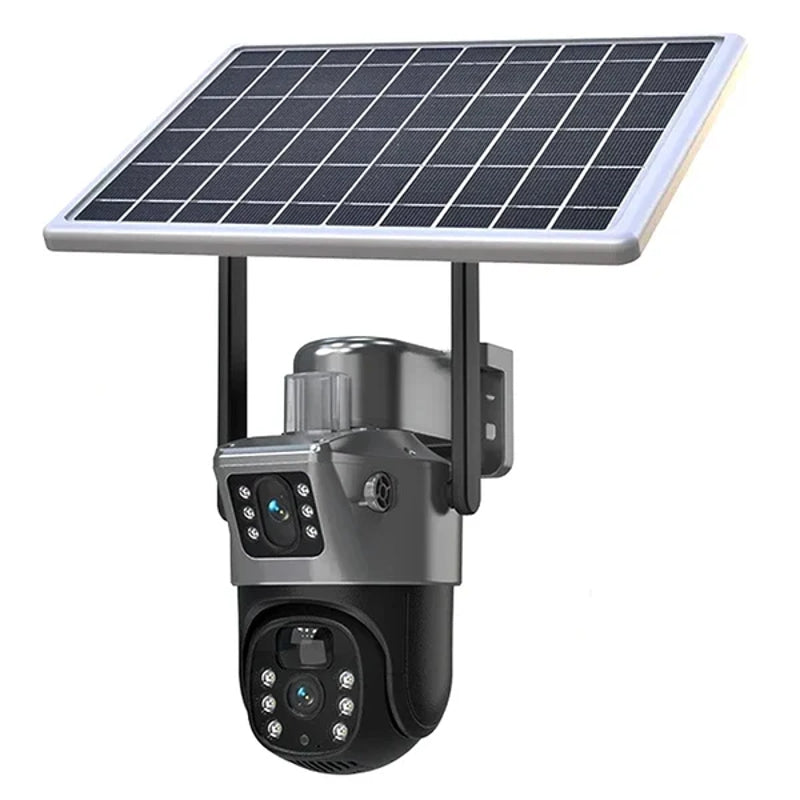 Camera de Supraveghere WIFI - 4K - Doua Lentile, Panou Solar, 360°